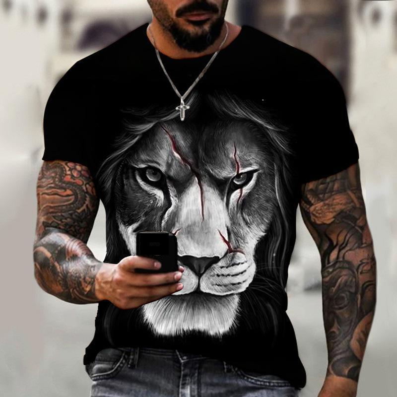 Transmission of love Heren T-shirt 3D leeuwenprint T-shirt Casual heren T-shirt met korte mouwen XS
