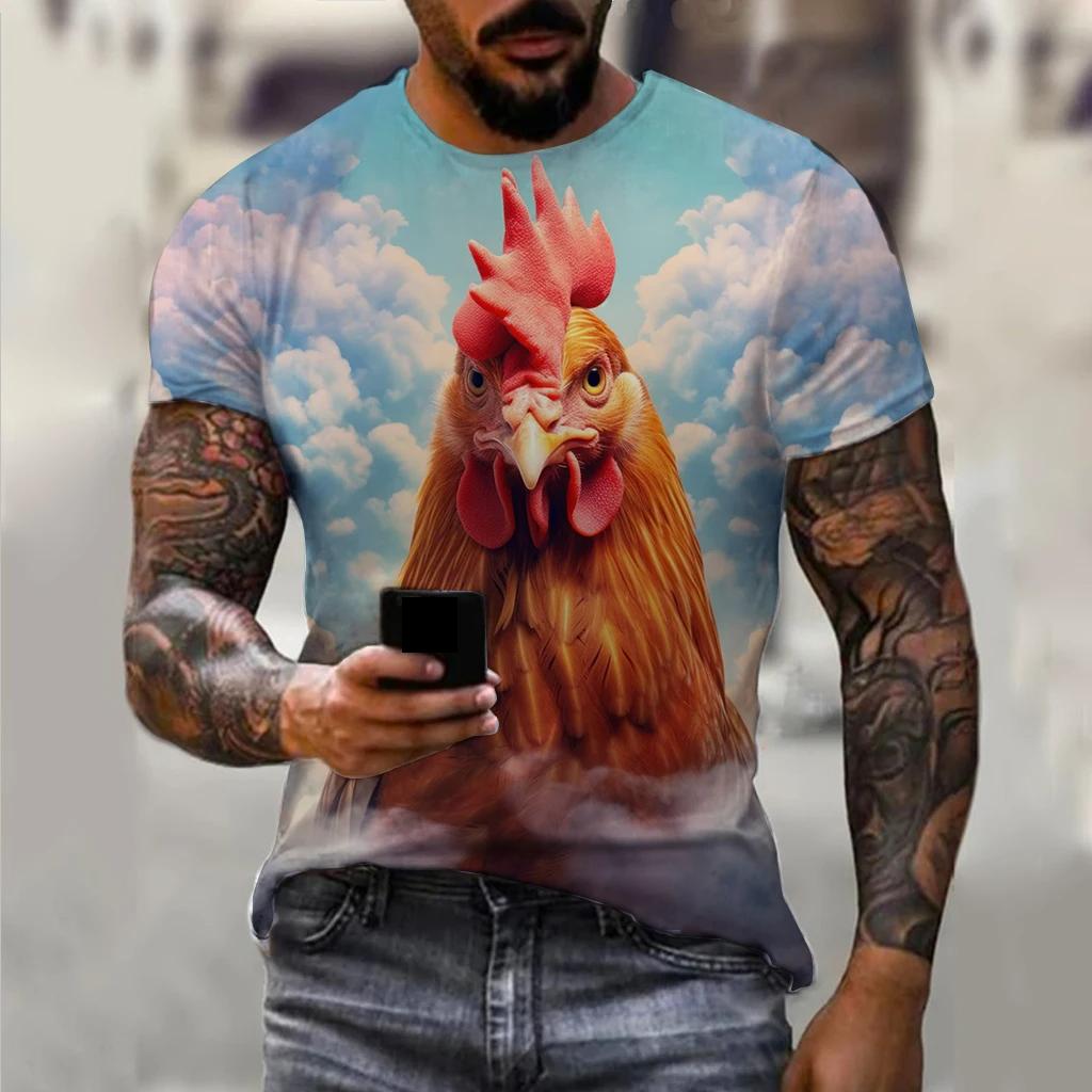 Transmission of love Mannen T-shirt voor Mannen 3D Gedrukt Dier Haan Grafische T-shirts Oversized Tops Straat Korte Mouwen Tees Zomer herenkleding XS