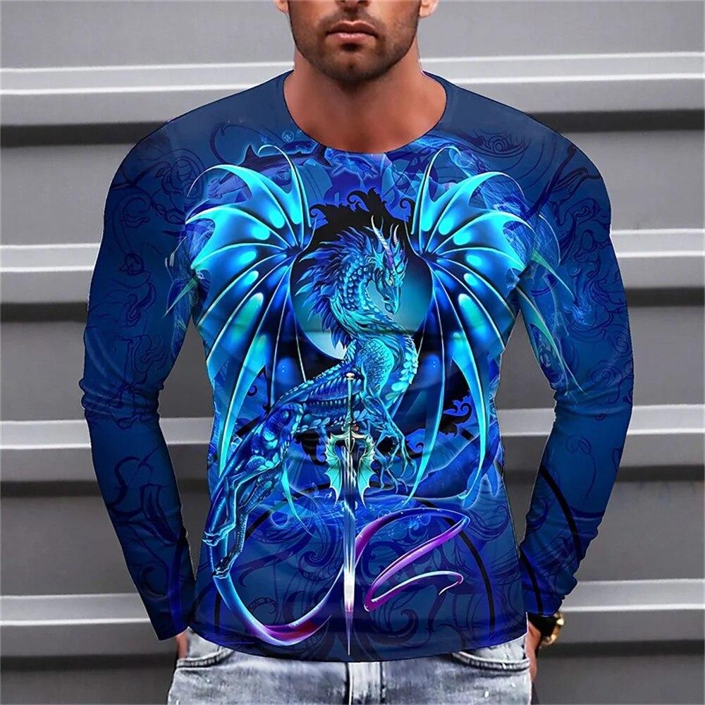 Transmission of love Vintage T-shirt voor Mannen Gedrukt T-shirt 3d Kruisbeeld T-shirt Lange Mouw Ronde Hals Leeuw Tops Oversized Herenkleding S