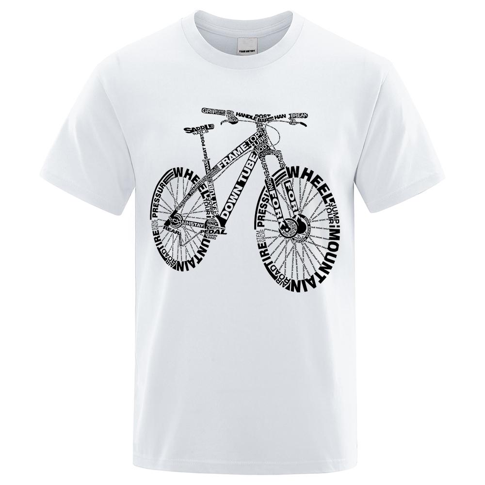 WowClassic Mountainbike T-shirts met grappige print in alfabetstijl voor heren, zomer, ademend, korte mouwen, losvallend, oversized, vintage T-shirt, kleding, unisex S zwart