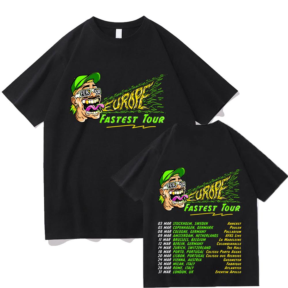 Planet clothing wholesale Feid Ferxxo Tour 2025 T-shirts Rapper T-shirts Korte mouwen Hiphop T-shirts Unisex Y2K T-shirt Hoge kwaliteit katoen Dames Heren Tops XS zwart