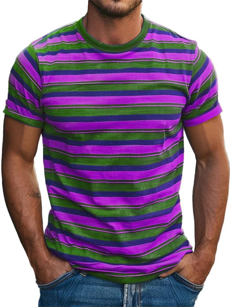 ETST WENDY 005 Heren Retro Stripe 3D Geprint T-shirt Zomer Casual Korte Mouw Mode Ronde Hals T-shirt Losse Snel Drogende Ademende Sport T-shirts S