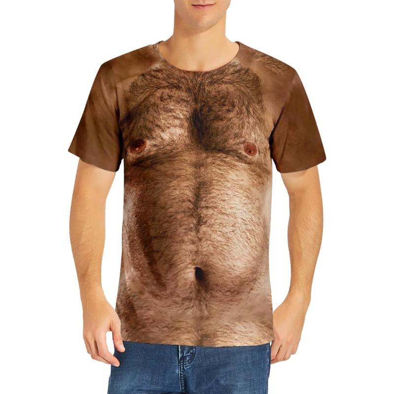 Baibao QIQI Fanient Heren Harige Borst T-shirts Grappige Ronde Hals Grafisch Patroon Korte Mouw T-shirts Droogt Snel en Koel S