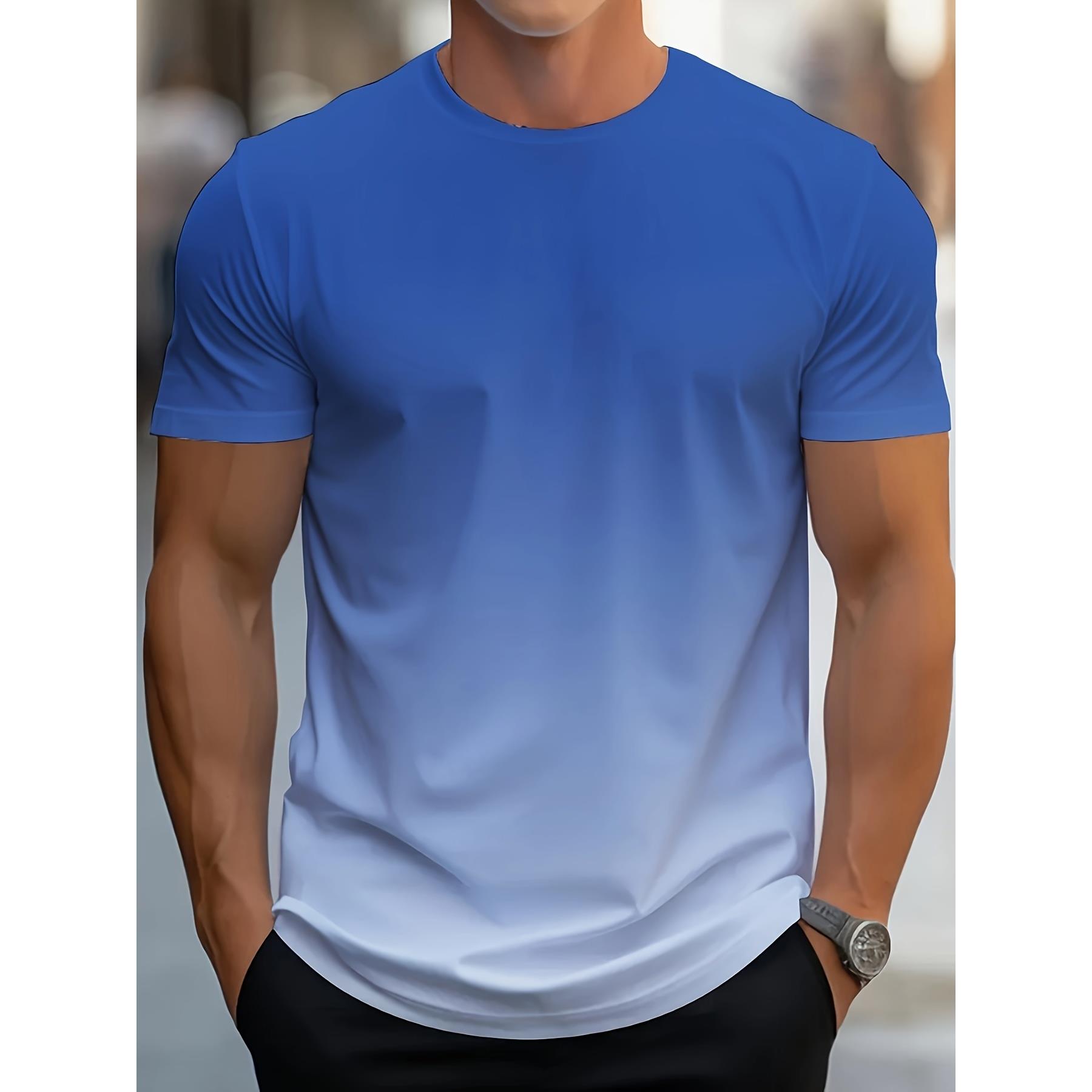 New trendy clothing Heren T-shirt met kleurverloop en 3D-print, casual ademend O-hals, korte mouwen, voor buitenactiviteiten, zomertops S
