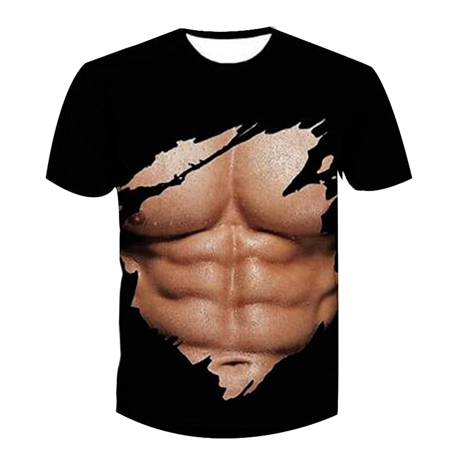 Explorer Outdoors Gespierd 3D-T-shirt voor heren met korte mouwen, buikspier, casual trui met korte mouwen M koffie