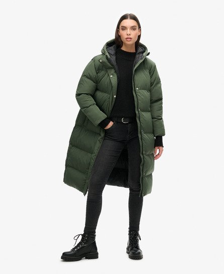 Superdry Vrouwen Lange Pufferjas met Capuchon Groen