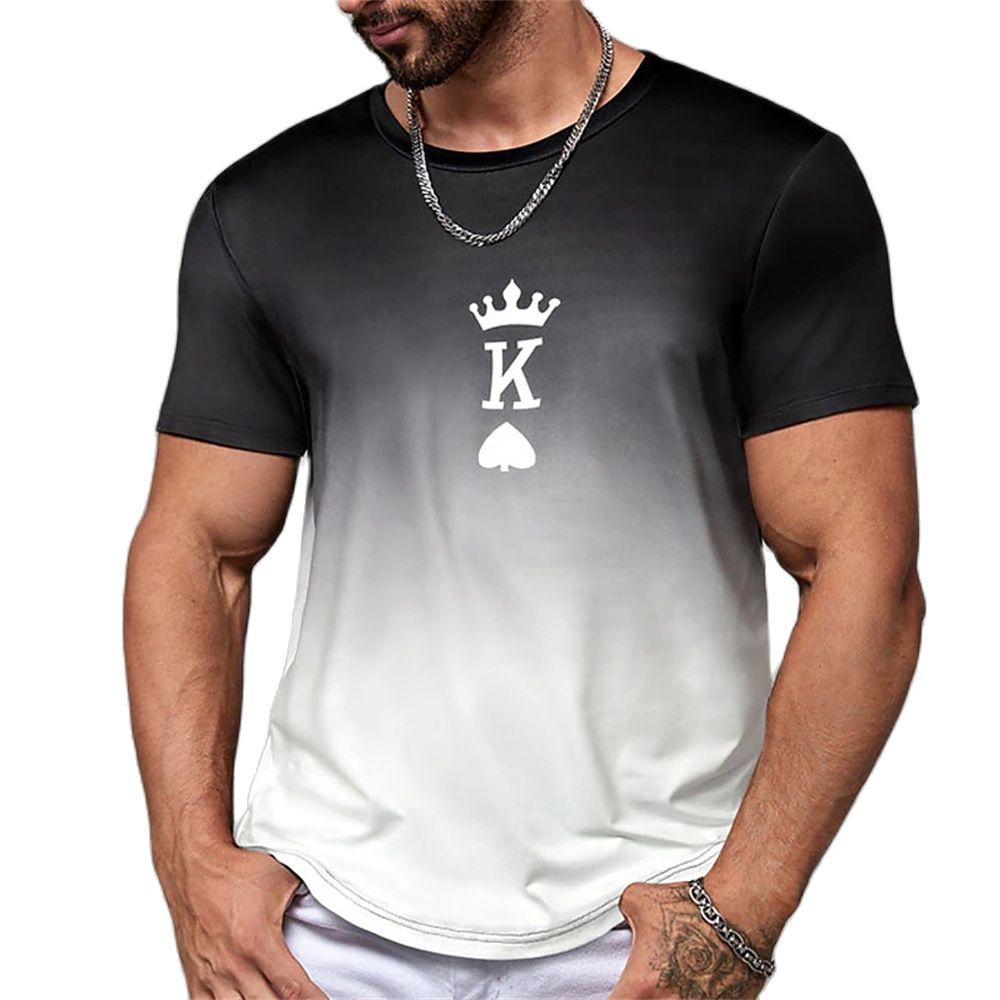 Transmission of love Mode Gradiënt Poker Print T-shirts Voor Mannen Zomer Dagelijks O Kraag Polyester Korte Mouw T-shirt Grote Maat Tops kleding XS