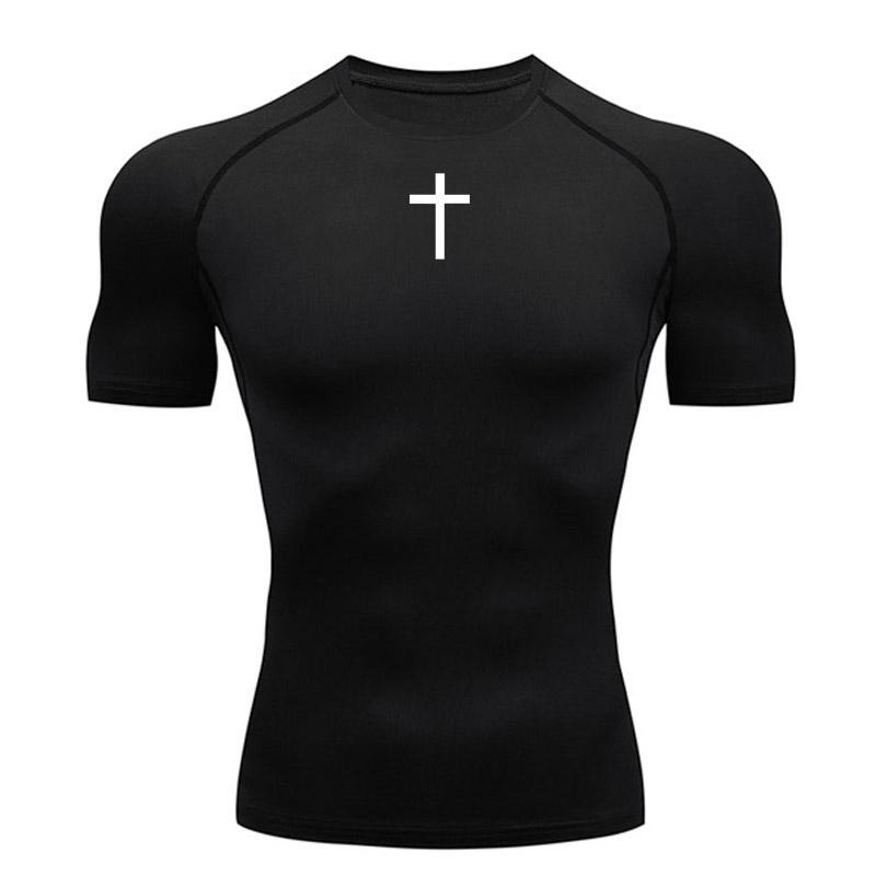 Xin nan zhuang Sport hardloopshirt heren compressie shirt met korte mouwen bodybuilding kleding zwart top snel drogend gym workout sportkleding S