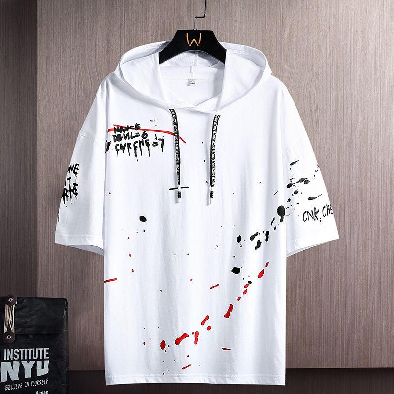 Harvest Day Heren Zomer Plus Size Effen Kleur Los Capuchon Casual Atletisch Vijf Punten Mouw Korte Mouw 2XL