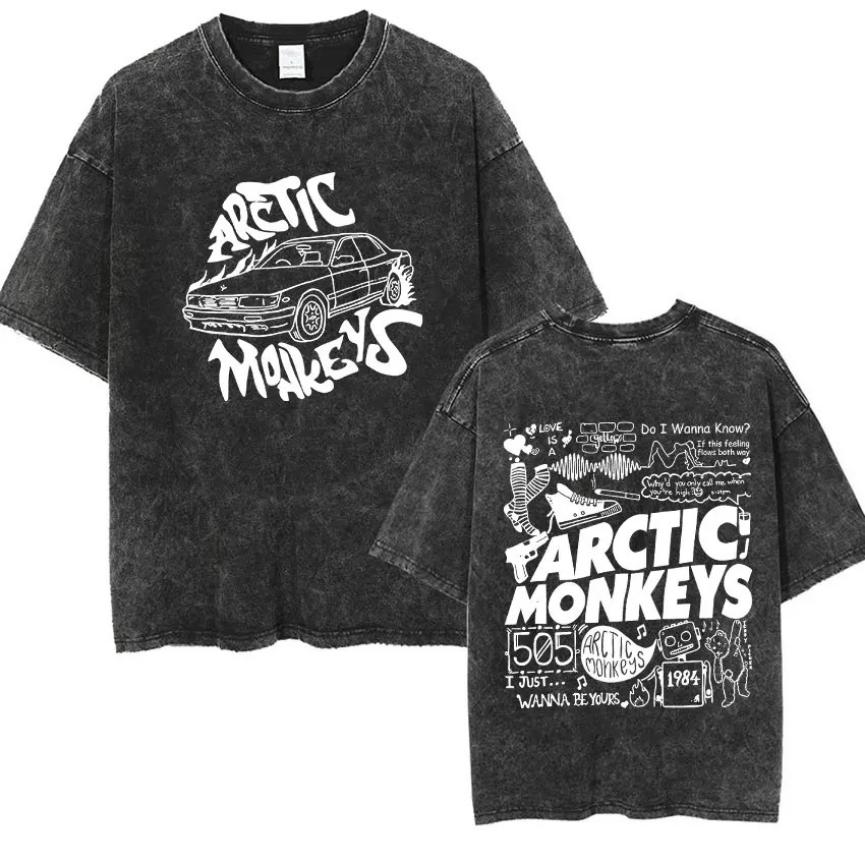 Vintage Washed T Shirt Star Top Retro Rock Arctic Monkeys Muziek Album Grafisch T-shirt Heren Vintage Gewassen Oversized Korte Mouw T-shirt S
