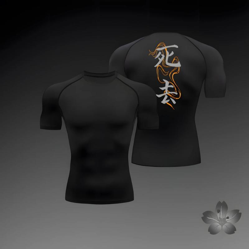 Luojin Zomer heren compressie shirt anime print gym sport snel drogend gym t-shirts fitness atletisch ondershirts elasticiteit tops tee S  Asia 45-50 Kg beige