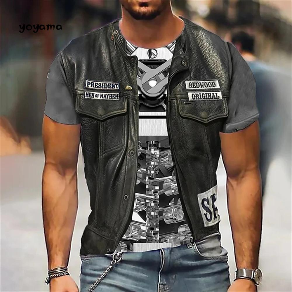 Chaokebang Heren Retro Motorfiets Motor 3D Geprint T-shirt Zomer Ademend Korte Mouw T-shirt Ronde Hals Heren Straat Casual Kleding S