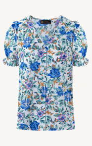 The Musthaves Korte Mouwen Bloemen Blouse Kobalt