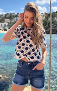 The Musthaves Crochet Shirt Ecru Blauw