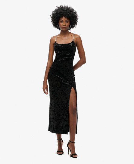 Superdry Vrouwen Diamonte Fluwelen Maxi-jurk Zwart
