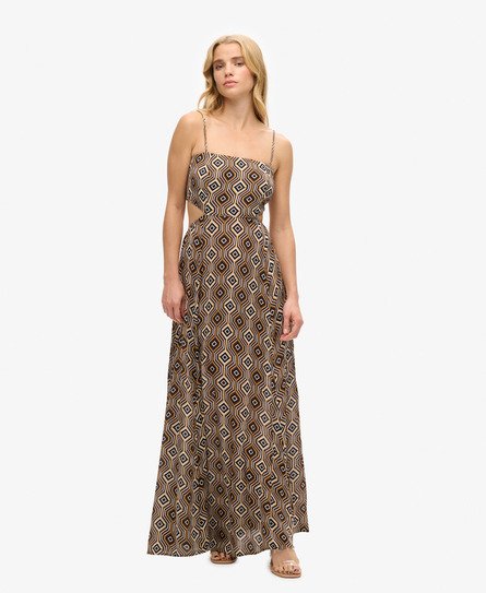Superdry Vrouwen Maxi-jurk met Transparante Achterkant Bruin