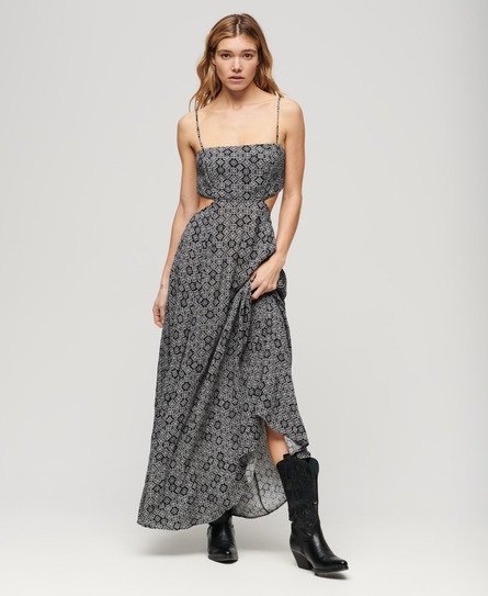 Superdry Vrouwen Maxi-jurk met Transparante Achterkant Zwart