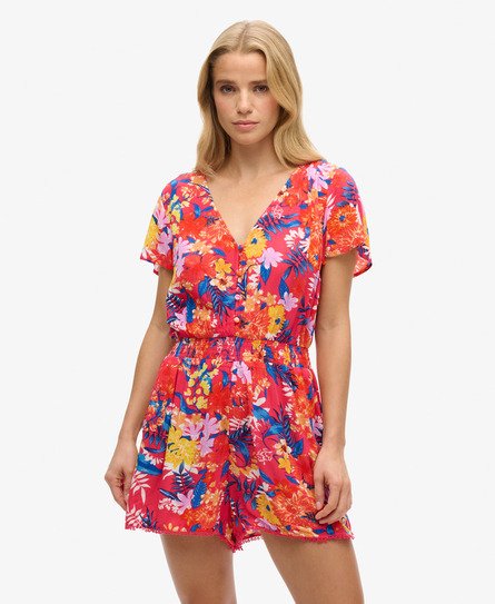 Superdry Vrouwen Beach Playsuit met Korte Mouwen Roze