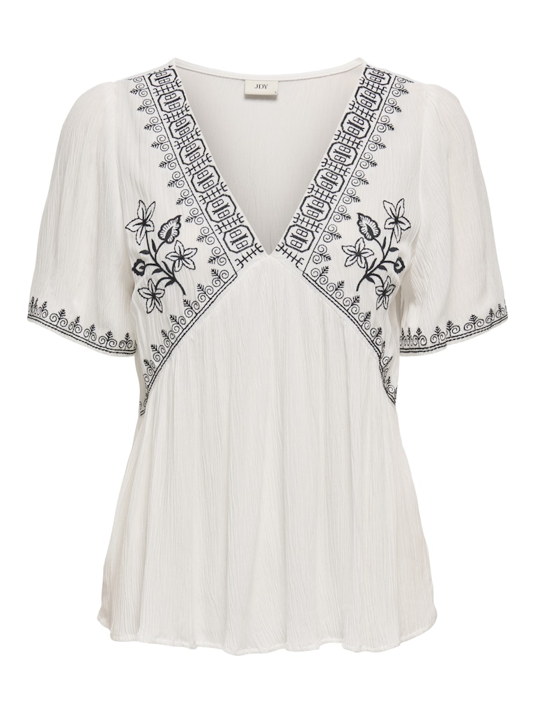 Jacqueline de Yong harper s/s v-neck embroidery top 15350745 cloud dancer