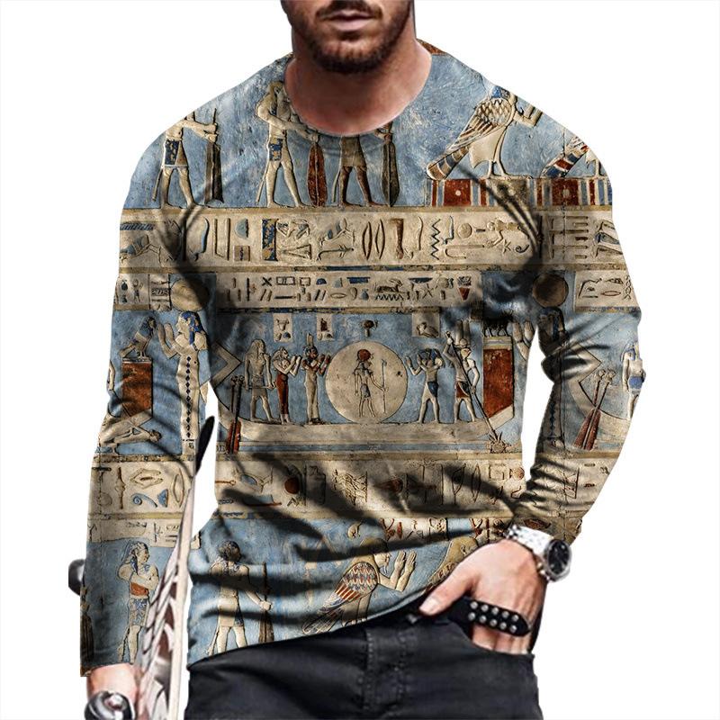 Transmission of love Egyptische hiërogliefen T-shirts 3D-geprint heren- en dames vintage lange mouwen T-shirt Oversized truien T-shirts Tops Kleding L