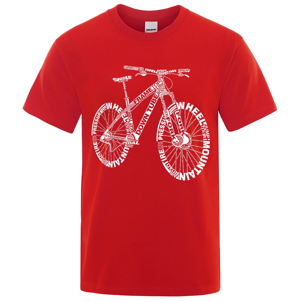 ForYourBeauty Mountainbike T-shirts met grappige print in alfabetstijl voor heren, zomer, ademend, korte mouwen, losvallend, oversized, vintage T-shirt, kleding, unisex S rood