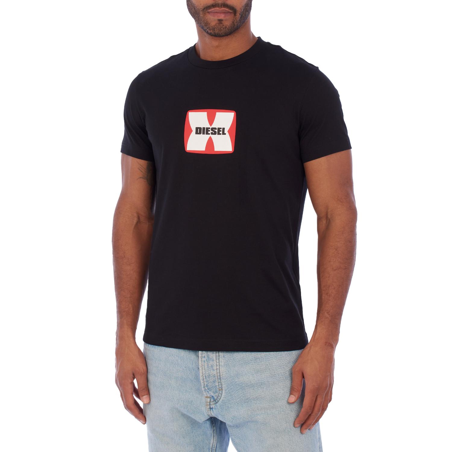 Diesel Heren A03848-80GRAI T-shirt met korte mouwen en print L zwart