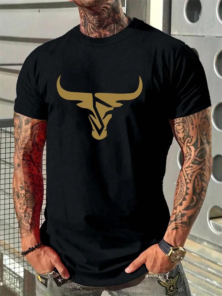 Our T-shirts 2024 Nieuwe zomer Dagelijks Casual Heren T-shirt Outdoor Street Heren Mode Top met korte mouwen 3D Bull Head Print Heren T-shirt 2XS