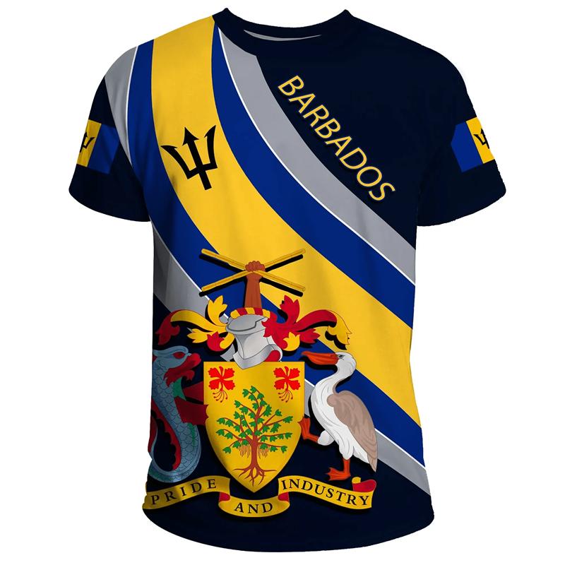 Zengyanqin02 Barbados Vlag Grafisch T-shirt Voor Heren Kleding 3D Geprinte Outdoor Sportkleding T-shirts Ronde Hals Korte Mouwen Casual T-shirt XXS