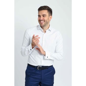 Suitable Overhemd Lange Mouw  Overhemd Twill Dubbel Manchet Print Wit