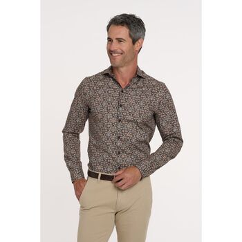 R2 Amsterdam Overhemd Lange Mouw  R2 Overhemd Print Bruin