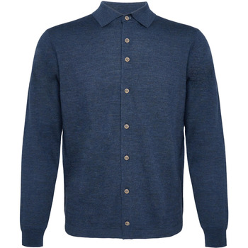 R2 Amsterdam Overhemd Lange Mouw  Knitted Pull Shirt Merino Donkerblauw