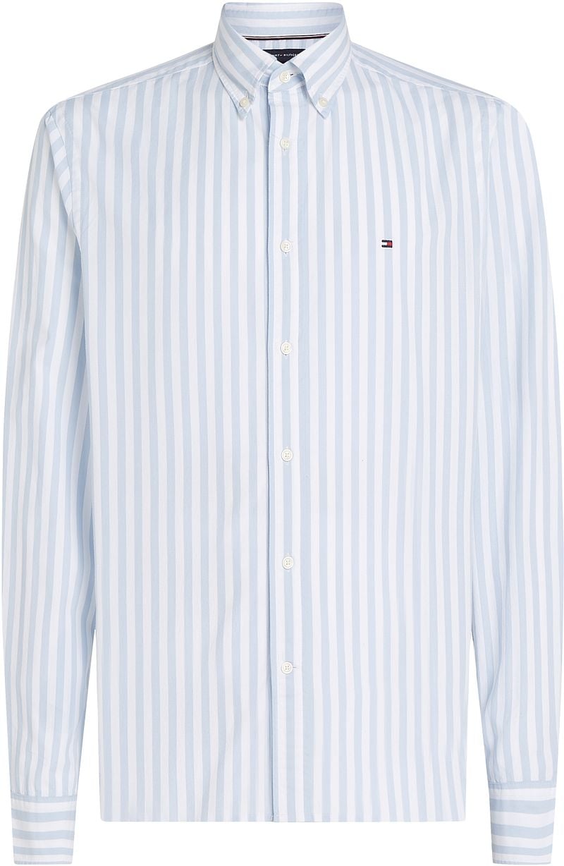 Tommy Hilfiger Poplin Overhemd Streep Licht Blauw