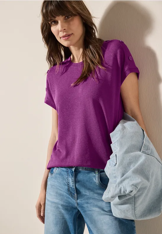 Cecil T-shirt in structuur-look en met knoopdetails