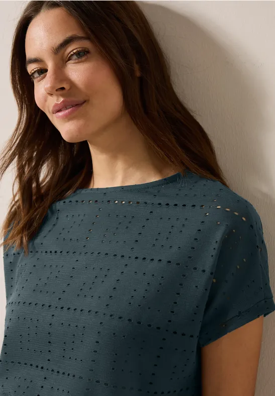Cecil T-shirt met perforatiemotief