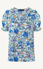 Jurkjes Ruches Bloemen Blouse Kobalt
