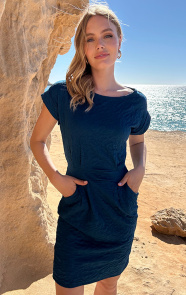 Jurkjes Strik Jurk Met Textuur Denim Blue