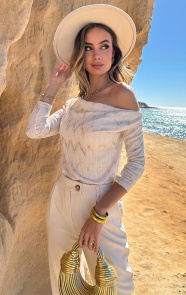 Jurkjes One Shoulder Lurex Top Ecru Goud