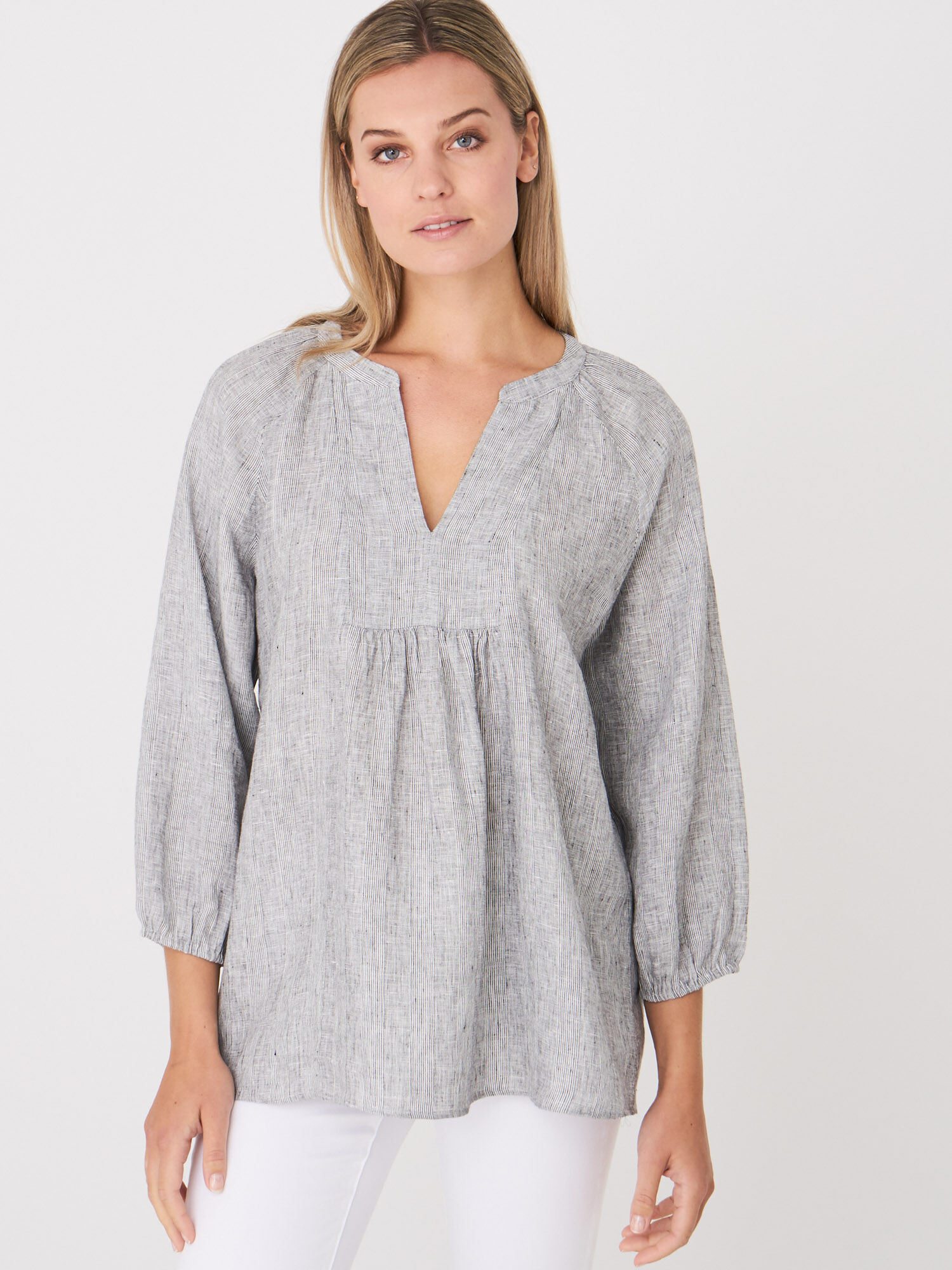 REPEAT cashmere Losse linnen blouse met ruitjespatroon