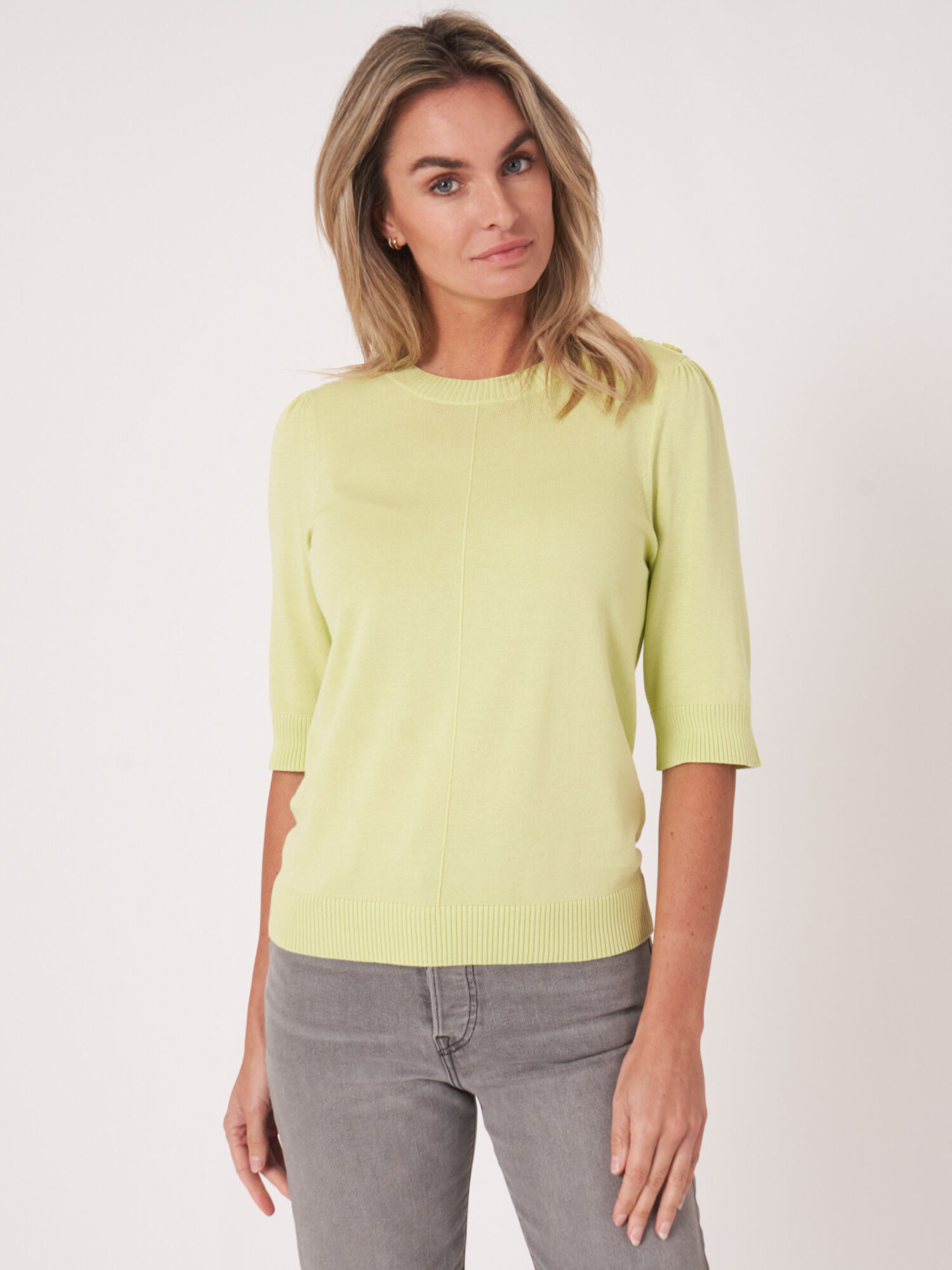 REPEAT cashmere Trui van katoenmix met korte mouwen