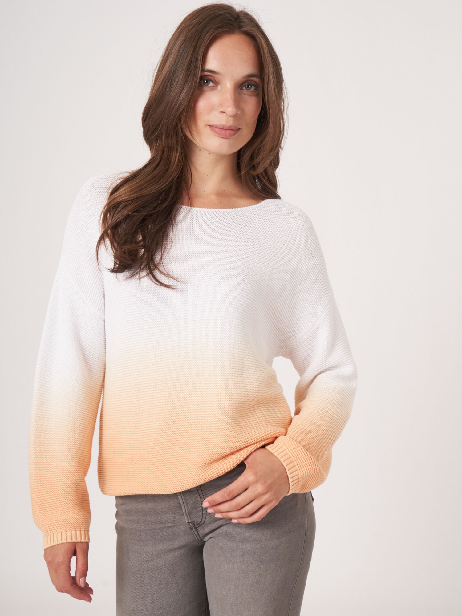 REPEAT cashmere Gebreide katoenen trui met dip dye print