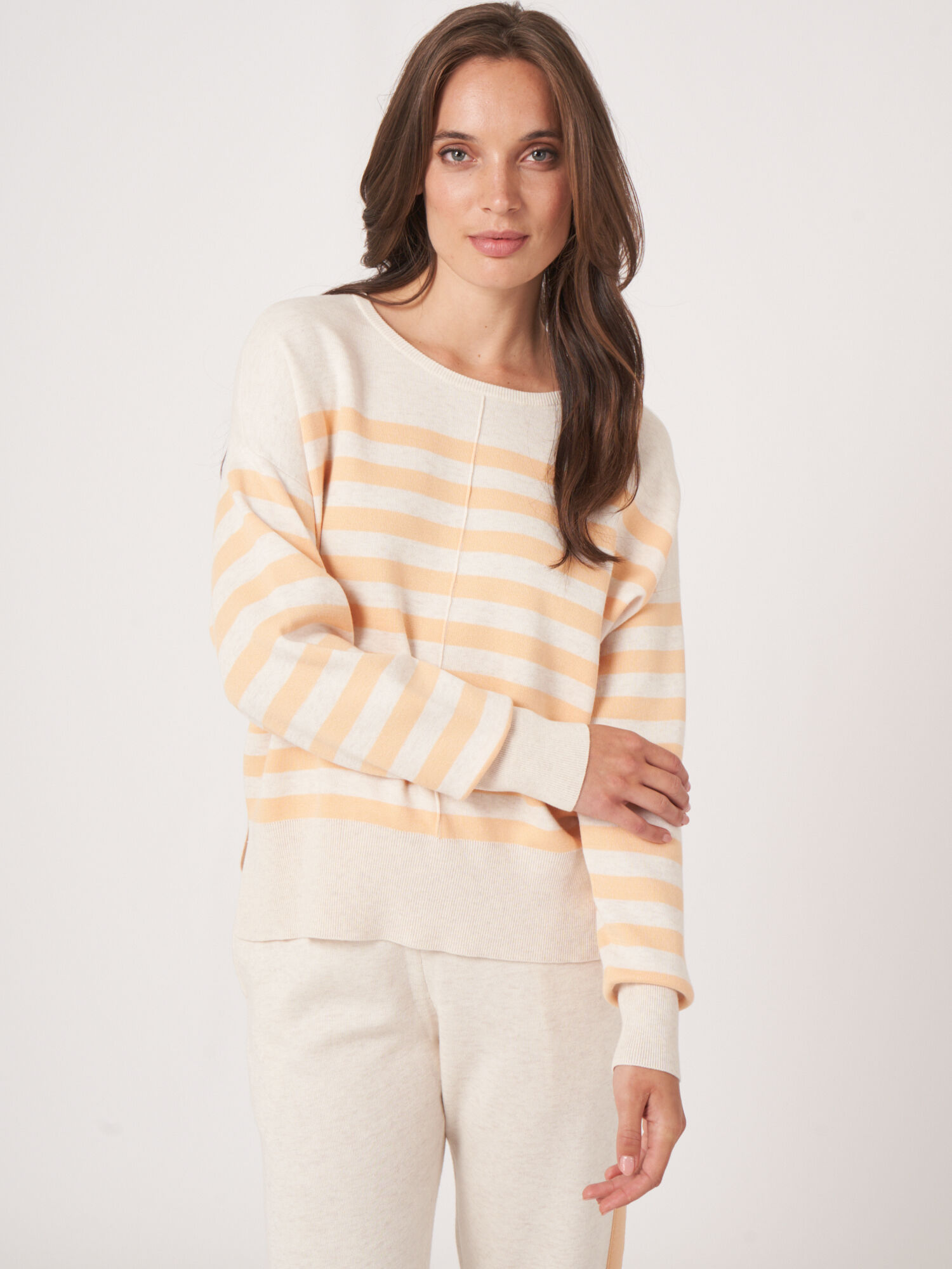 REPEAT cashmere Gebreide trui van katoenmix met strepen