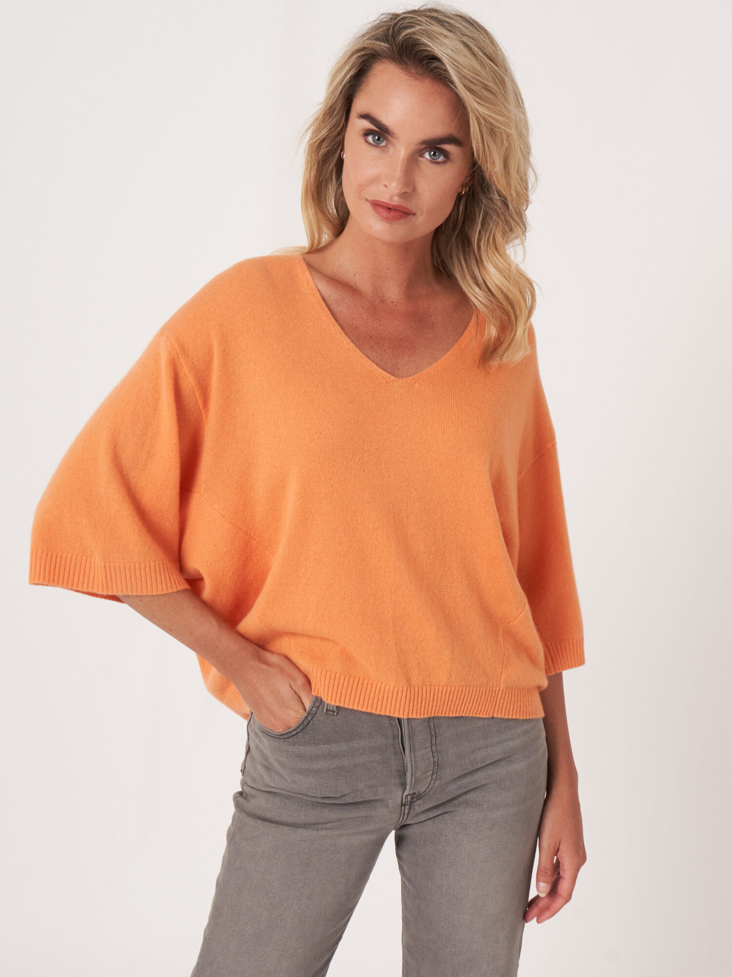 REPEAT cashmere Casual cashmere trui met korte vleermuismouwen