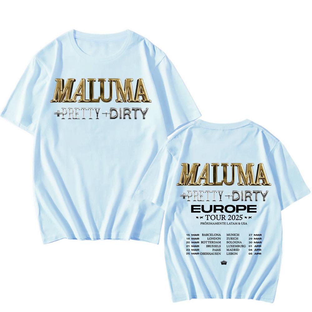 Trendy discount Rapper Maluma T-shirts Maluma +pretty+dirty Europet Tour 2025 T-shirt Heren Dames Katoenen T-shirts Y2k Unisex Retro Harajuku Top Kleding XS zwart