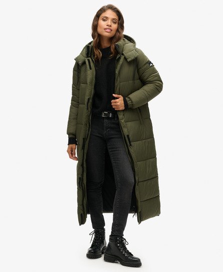 Superdry Vrouwen Lange Pufferjas van Ripstopmateriaal Khaki