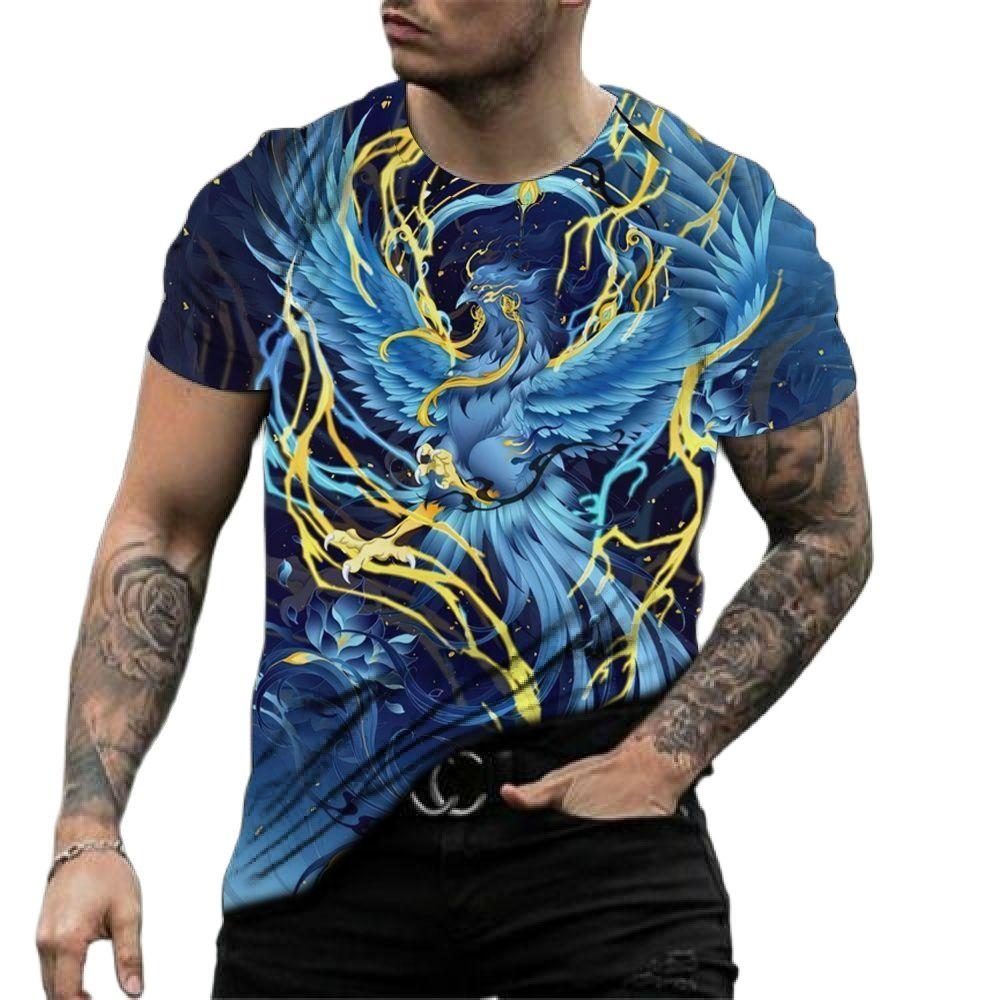 Transmission of love Street Style Zomer heren T-shirts 3d Phoenix Print Grafische Korte Mouw Tops Mode Hip Hop Tees Mannen Oversized T shirt Vintage XS