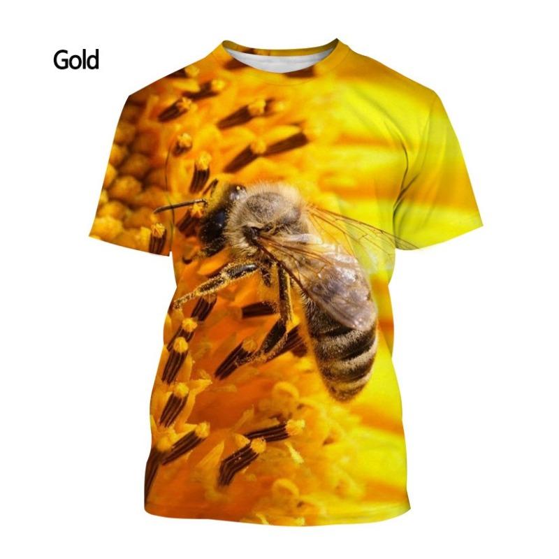 Huiteng 2025 Nieuwe Fashion Bee Honeycomb 3D-geprinte T-shirt voor heren en dames, casual tops met korte mouwen S