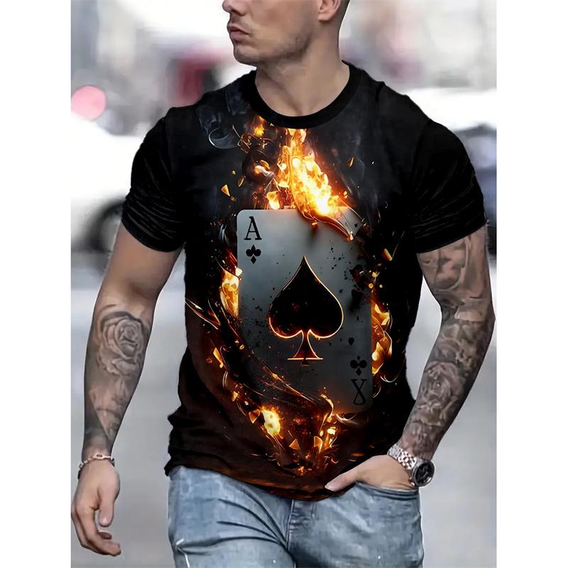 Transmission of love Speelkaartpatroon T-shirt voor heren Poker 3D-geprint Korte mouwen Zomermode Casual T-shirts Streetwear Losse O-hals T-shirts XS