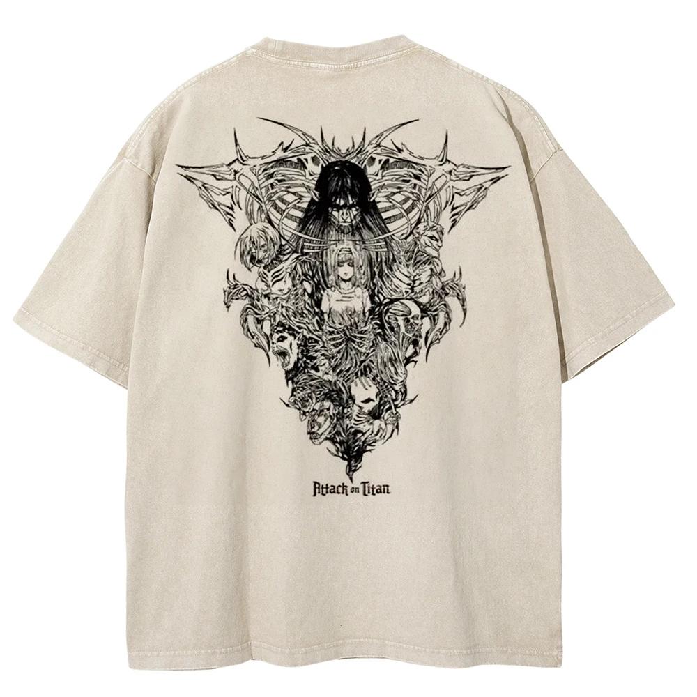 Boutique sports suit series 2 Heren gewassen anime Attack on Titan T-shirt hiphop streetwear grafische print oversized T-shirt korte mouwen katoenen losse vintage tops S