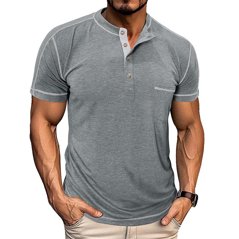 FX Men Zomer Henley kraag T-shirts Heren Casual Effen Kleur Korte Mouw T-shirts Hoge Kwaliteit Heren T-shirts XXL rood