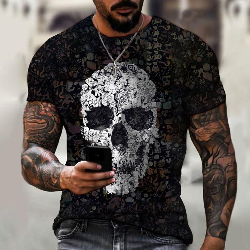 Transmission of love Zomer heren 3D T-shirt Horror Skull T-shirt met korte mouwen XS